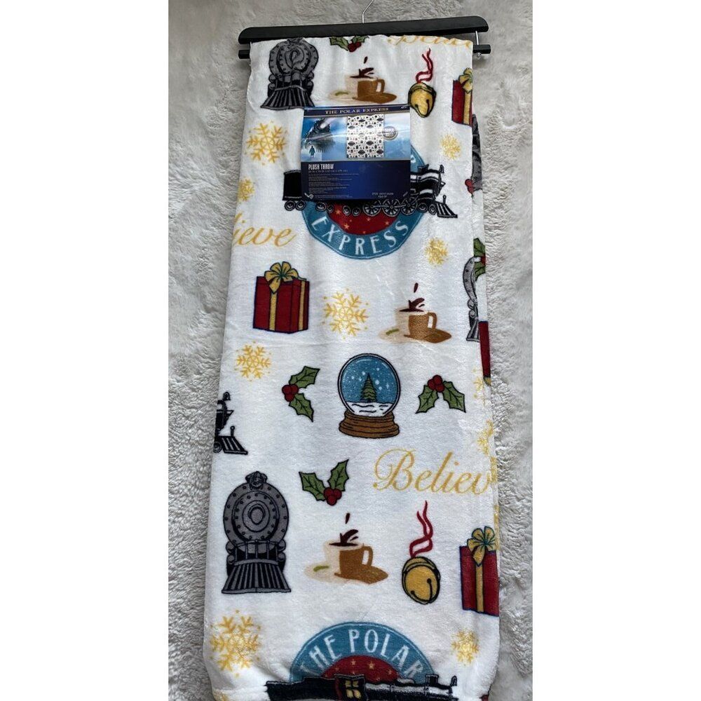 The Polar Express Icons 50 X 70”‎ Soft Plush Throw Blanket Christmas Holiday NEW